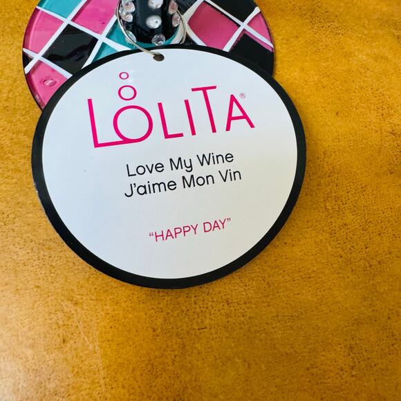 Lolita Happy Birthday Balloons Cake Rhinestone Handpainted Wine Glass 15 oz NEW - Picture 8 of 9